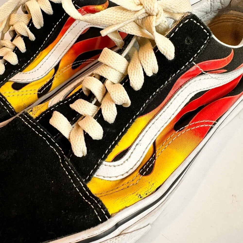 Vintage Vans Old Skool Flame Print Sneakers Women's 8 y2k skate cyber